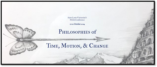 Logo for the conference with the words Philosophies of Time, motion and change