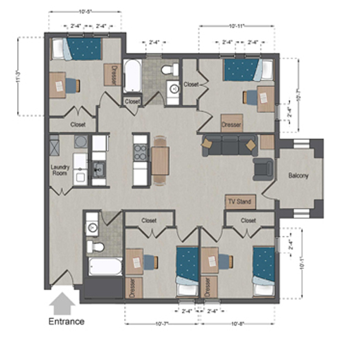 Village Apartments Quad 2 floor plan