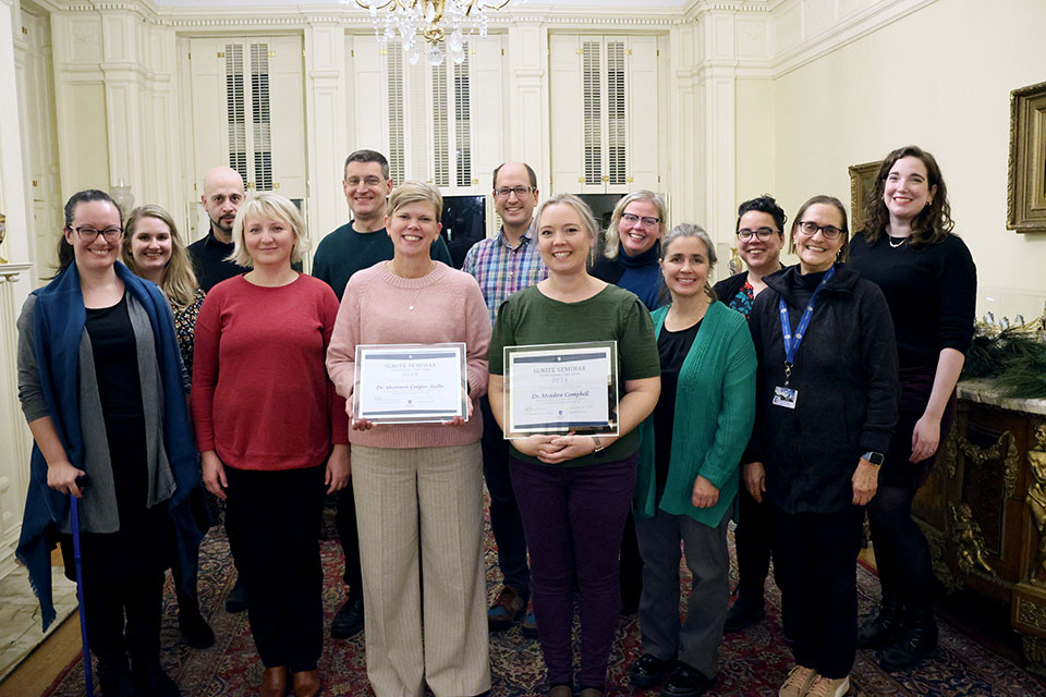 The finalists who attended the 2024 Ignite Instructor of the Year reception on Tuesday, Dec. 3, gathered for a photo. Photo by Joe Barker. 