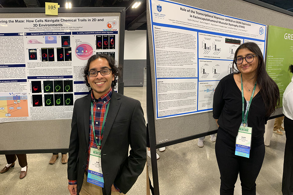 Adi Chandu, left, and Sachi Sharma presented their research at the National Collegiate Honors Council Conference.